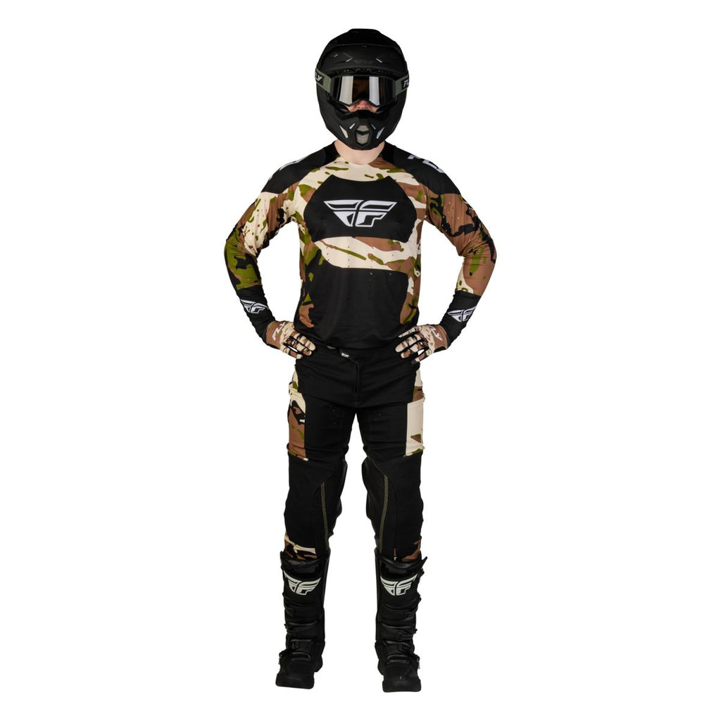 Tenue cross Fly Racing Evolution DST Hunt 2027 Noir Camouflage portée - maillot et pantalon