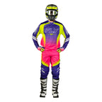 Tenue cross Fly Racing F-16 Raze 2027 Violet Rouge Jaune portée - maillot et pantalon