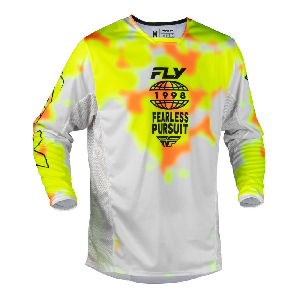 Maillot cross Fly Racing Kinetic Blur 2027 Blanc Jaune fluo Orange
