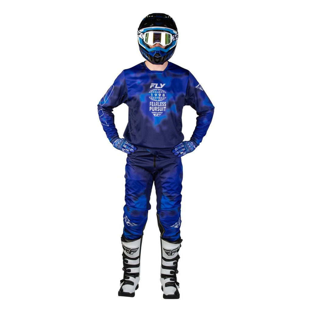 Tenue cross Fly Racing Kinetic Blur 2027 Bleu portée - maillot et pantalon