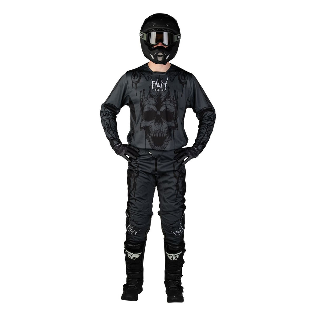 Tenue cross Fly Racing Kinetic Dark Series 2027 Gris Noir portée - maillot et pantalon