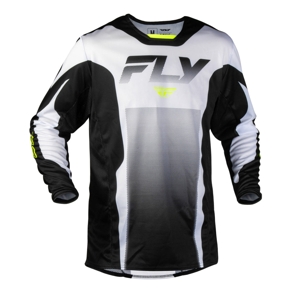 Maillot cross Fly Racing Kinetic Fade 2027 Blanc Noir Jaune fluo