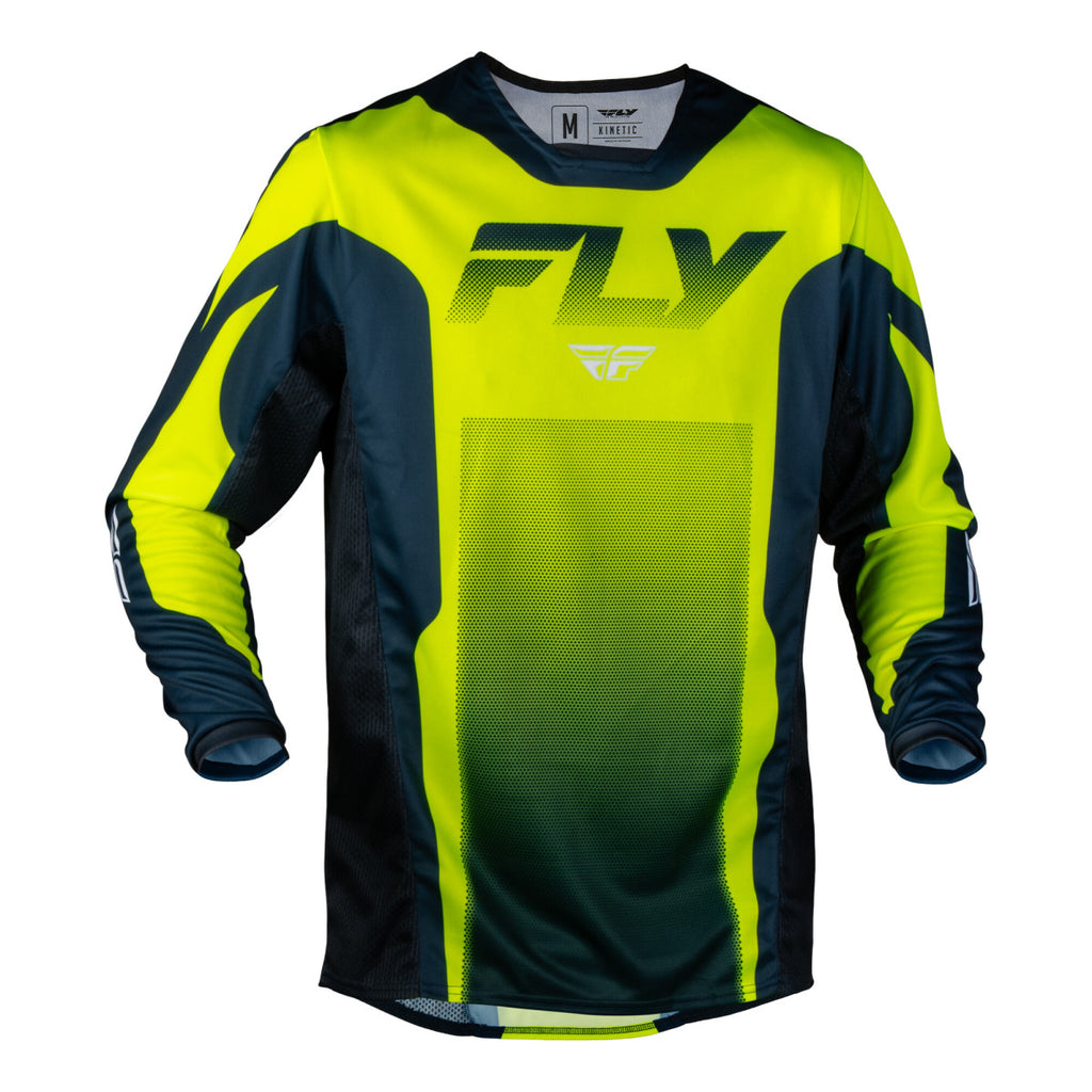 Maillot cross Fly Racing Kinetic Fade 2027 Jaune fluo Bleu Blanc