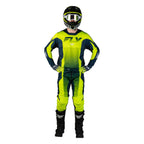 Tenue cross Fly Racing Kinetic Fade 2027 Jaune fluo Bleu Blanc portée - maillot et pantalon