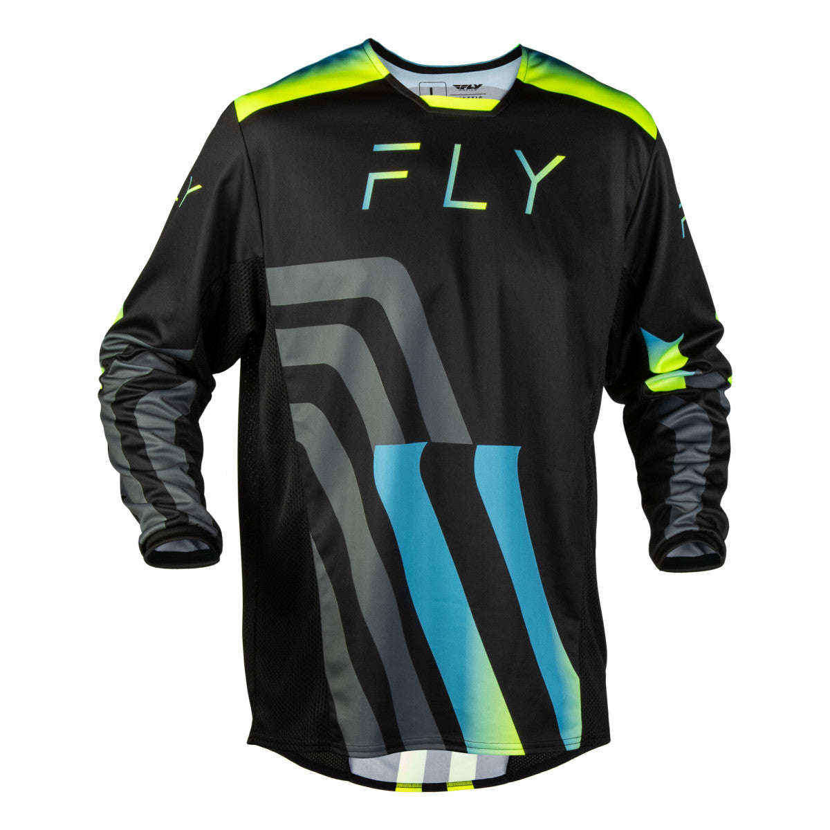 Maillot cross Fly Racing Kinetic Volt 2027 Noir Gris Turquoise Jaune