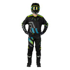 Tenue cross Fly Racing Kinetic Volt 2027 Noir Gris Turquoise Jaune portée - maillot et pantalon