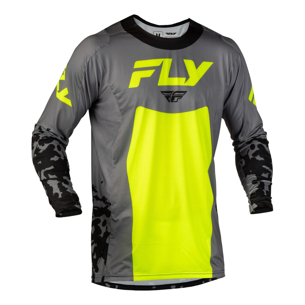 Maillot cross Fly Racing Lite Flake 2027 Gris Jaune fluo Noir