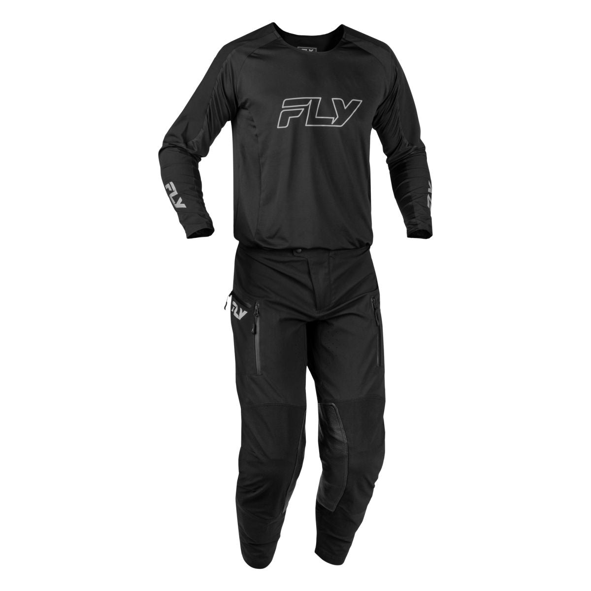 Tenue enduro Fly Racing Patrol Elite 2027 Noir Gris portée - maillot et pantalon