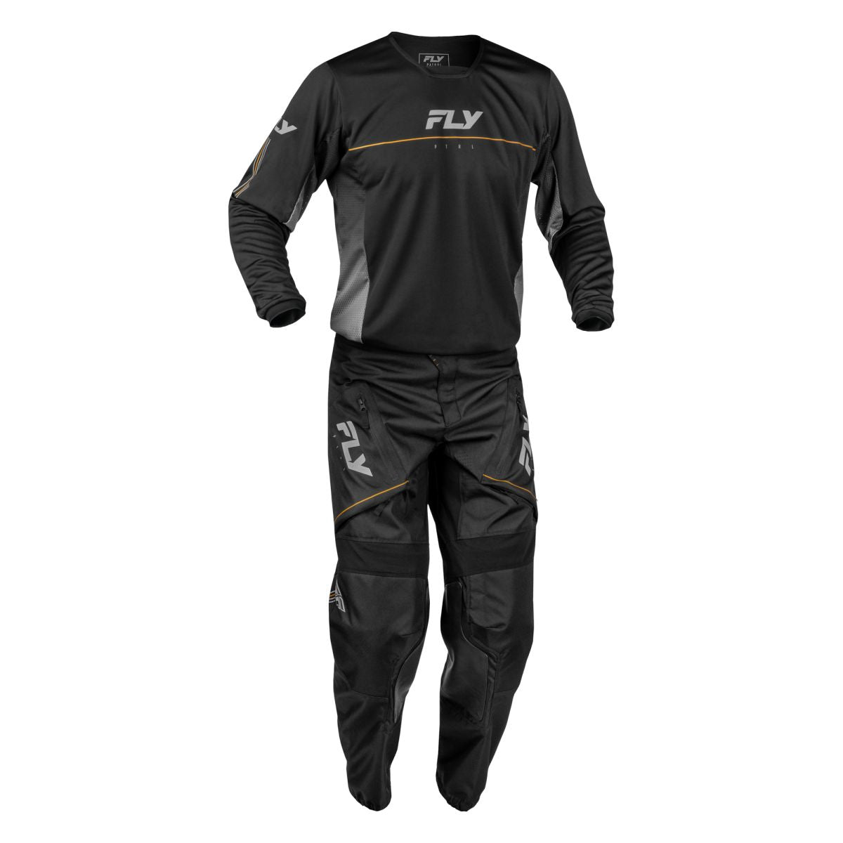 Tenue enduro Fly Racing Patrol 2027 Noir Gris portée - maillot et pantalon