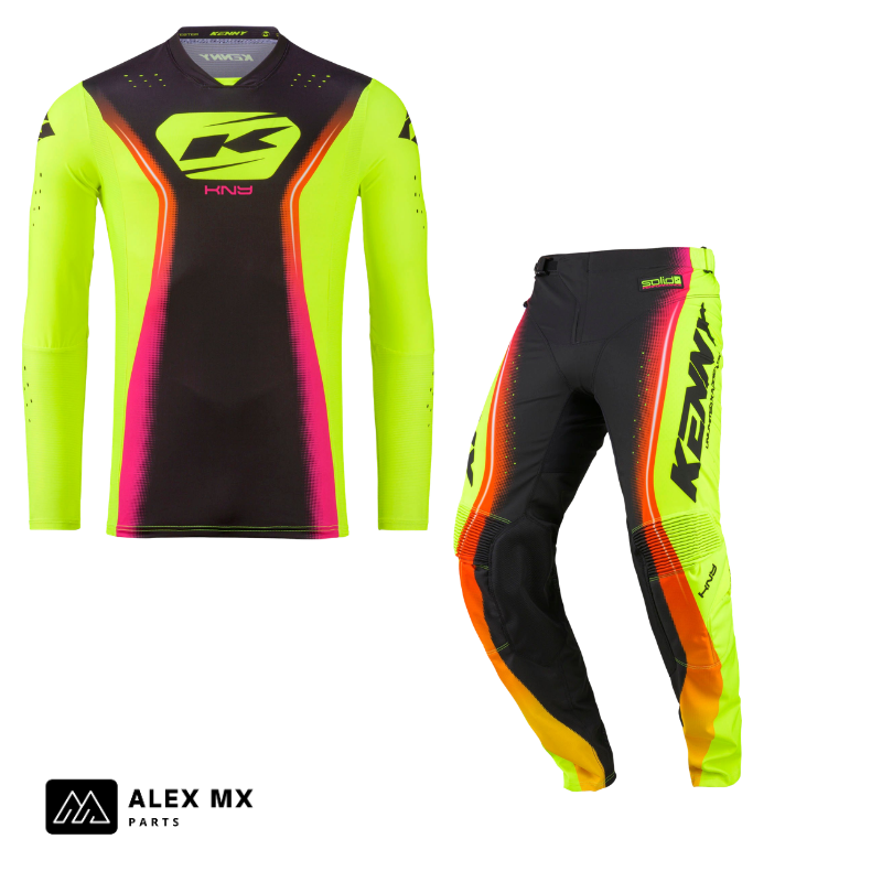 Tenue motocross Kenny Performance 2027 jaune fluo haute visibilité : maillot et pantalon cross