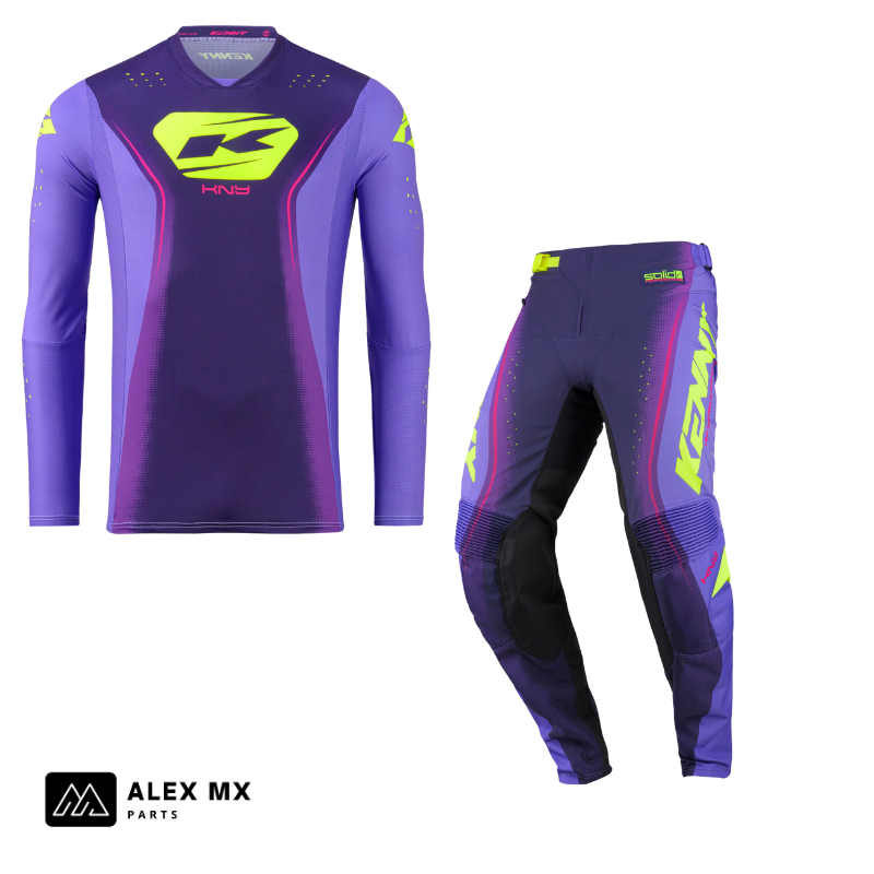 Tenue complète cross enduro Kenny Performance 2027 violette, maillot et pantalon assortis