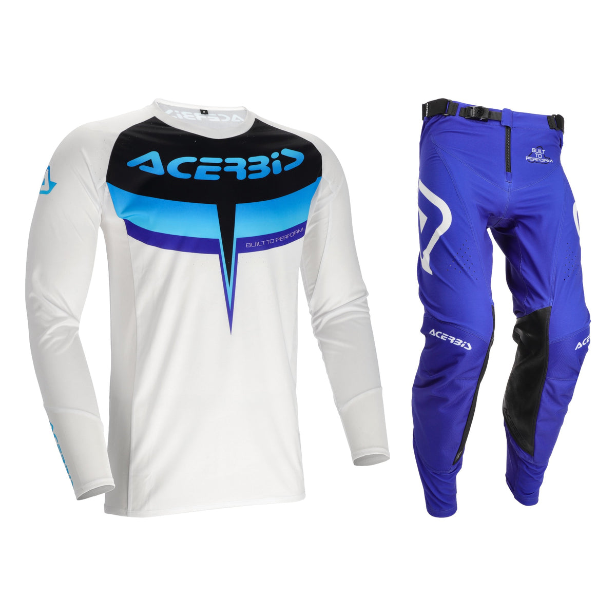 Tenue Acerbis MX Track 2.0 blanc et bleu : maillot et pantalon