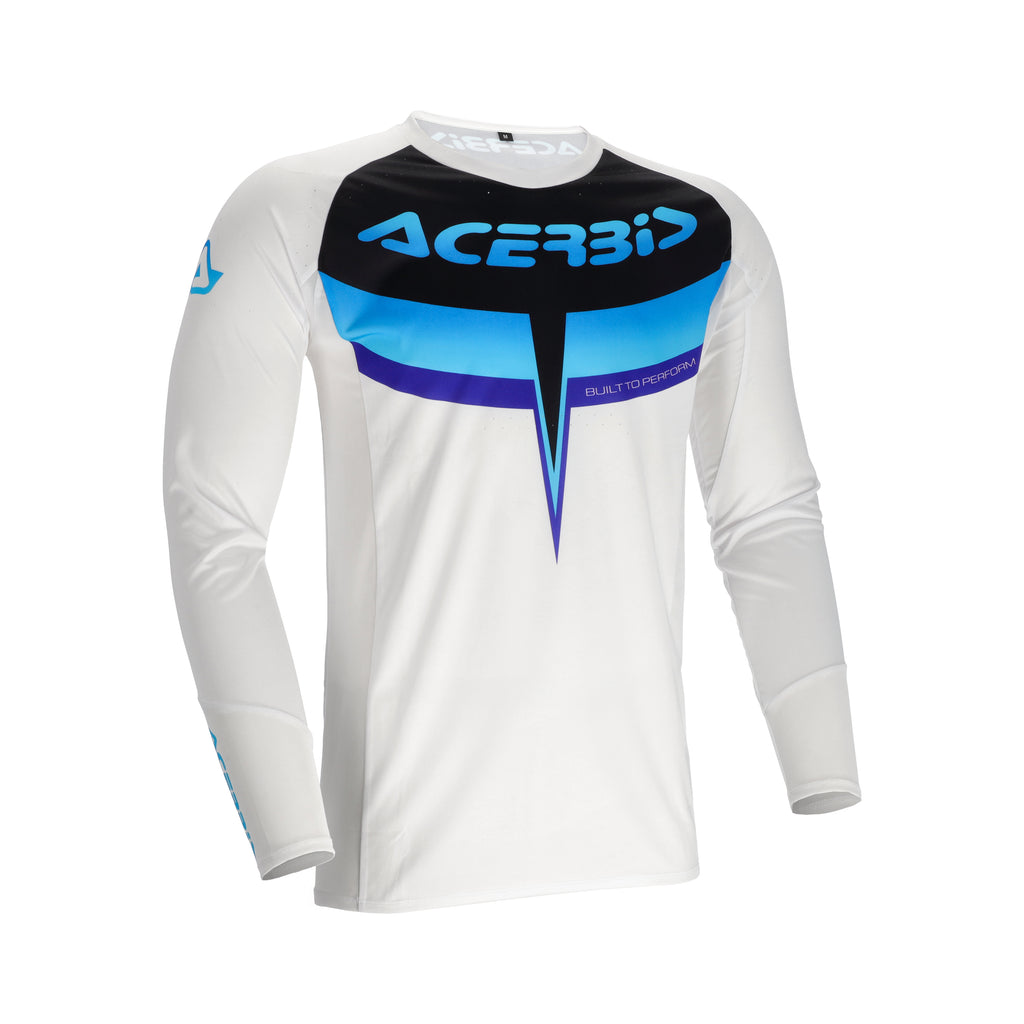 Maillot Acerbis MX Track 2.0 blanc et bleu, vue de face
